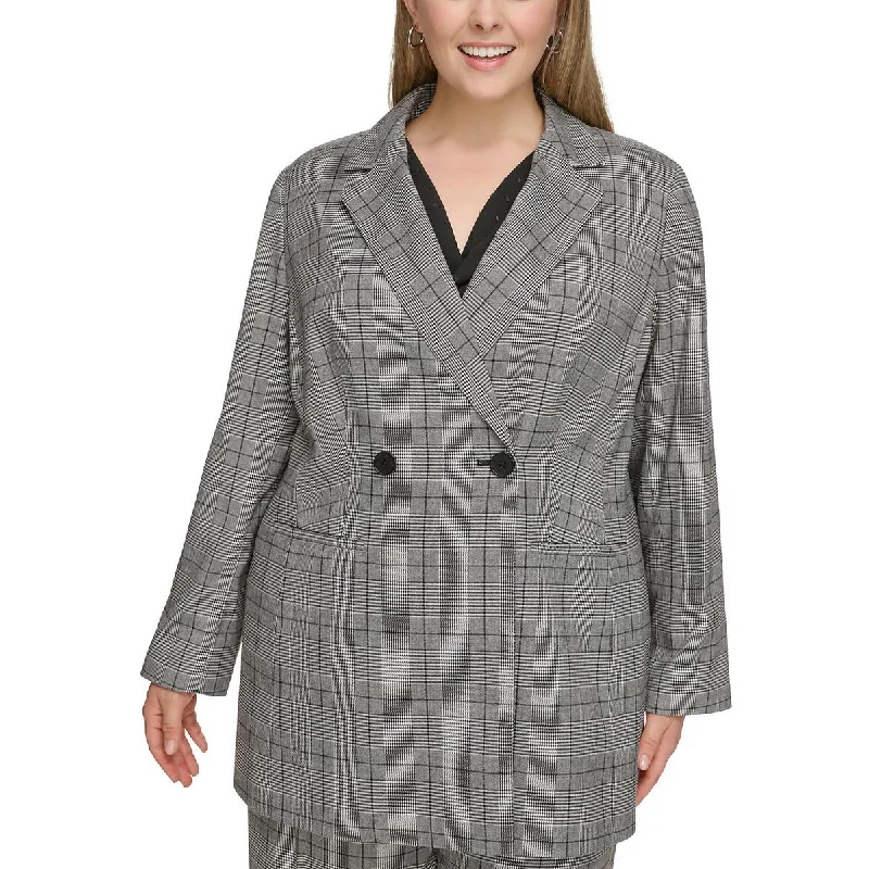 Deep Discounts Plus Womens Plaid Wear to Work Two-Button Blazer