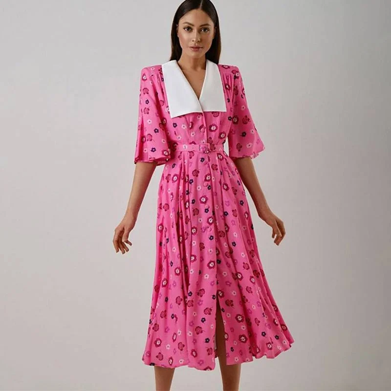 printed dressCheryl Doll Collar Print Midi Dress