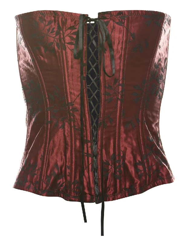 Buy More, Save More Black & Maroon Floral Design Boned Corset - S