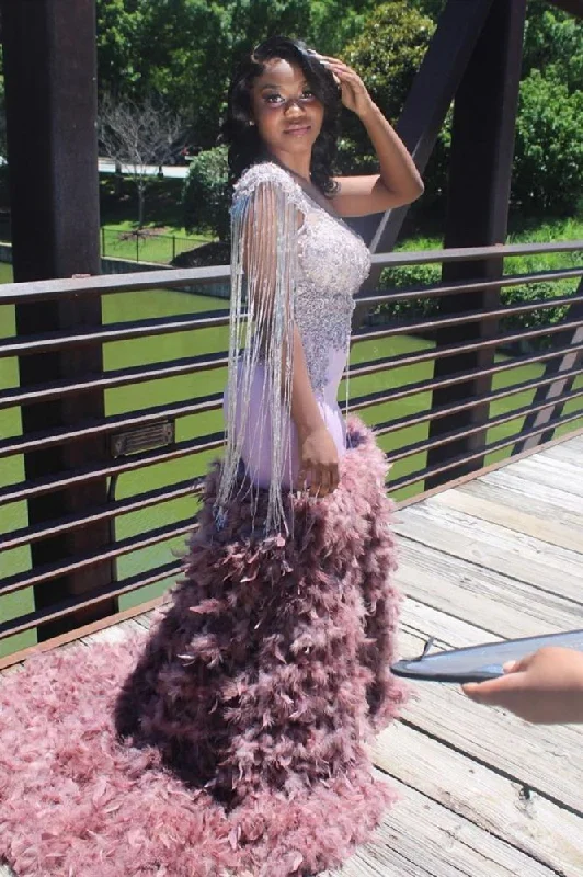 YEAR-End Sale Charming Sleeveless Mermaid Prom Party Gowns Glitter Feather Sweep Train YEAR-End Sale Charming Sleeveless Mermaid Prom Party Gowns Glitter Feather Sweep Train