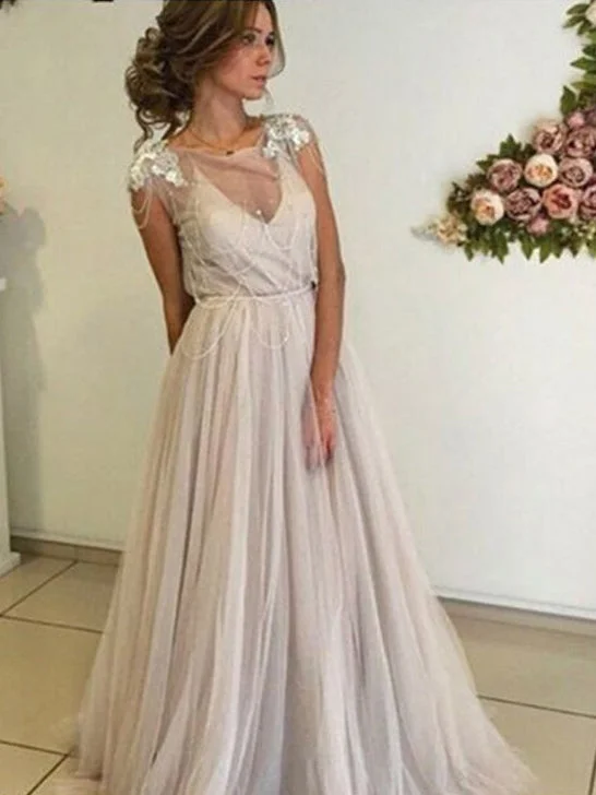 Markdowns Open Back Prom Dresses A-line Short Train Long Tulle Chic Backless Prom Dress JKL1327 Markdowns Open Back Prom Dresses A-line Short Train Long Tulle Chic Backless Prom Dress JKL1327