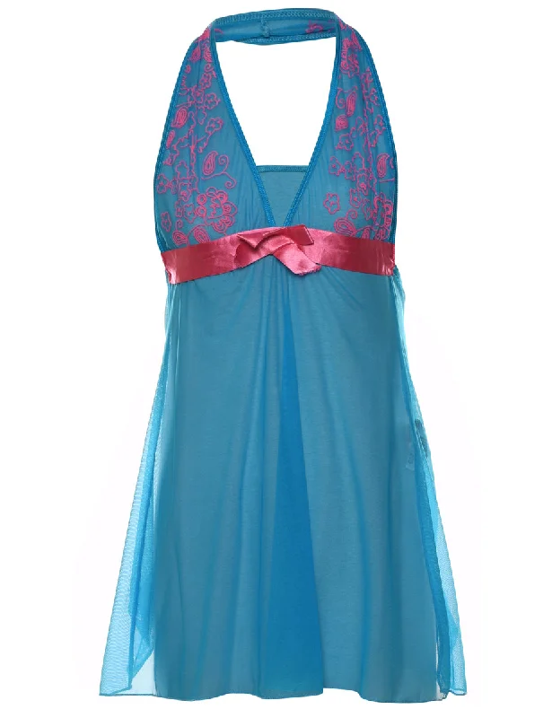 New Deals Lace Blue & Pink Halterneck Babydoll - XS