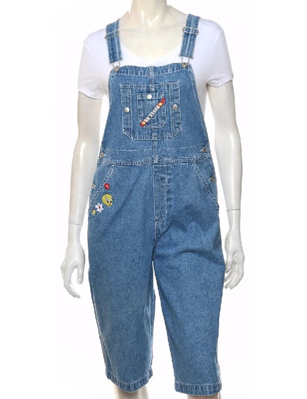 Huge Discounts Cropped 1990s Embroidered Tweety Design Dungarees  - W34 L15