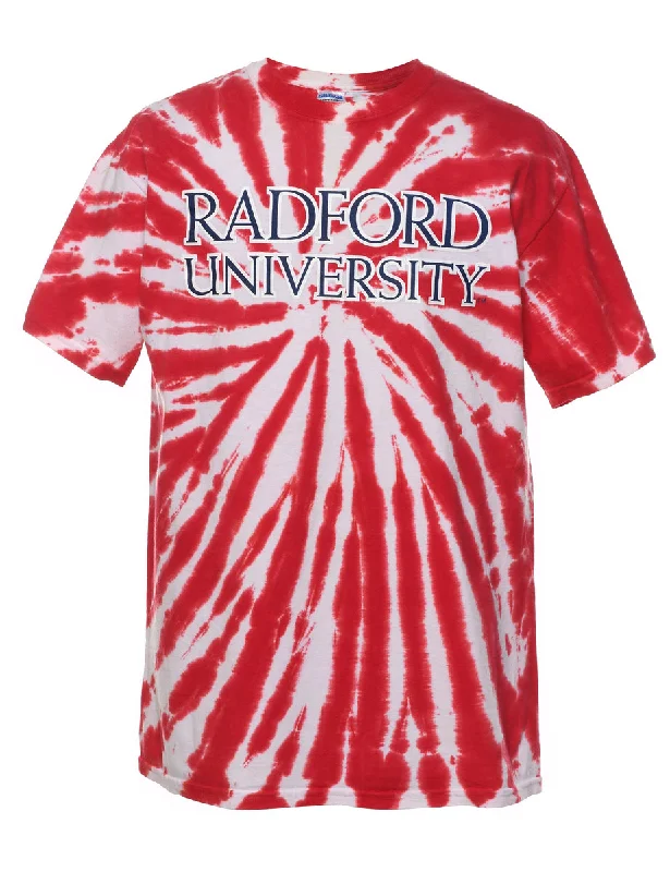 Price Cut Tie Dye Design Red & White Radford University Printed T-shirt - M