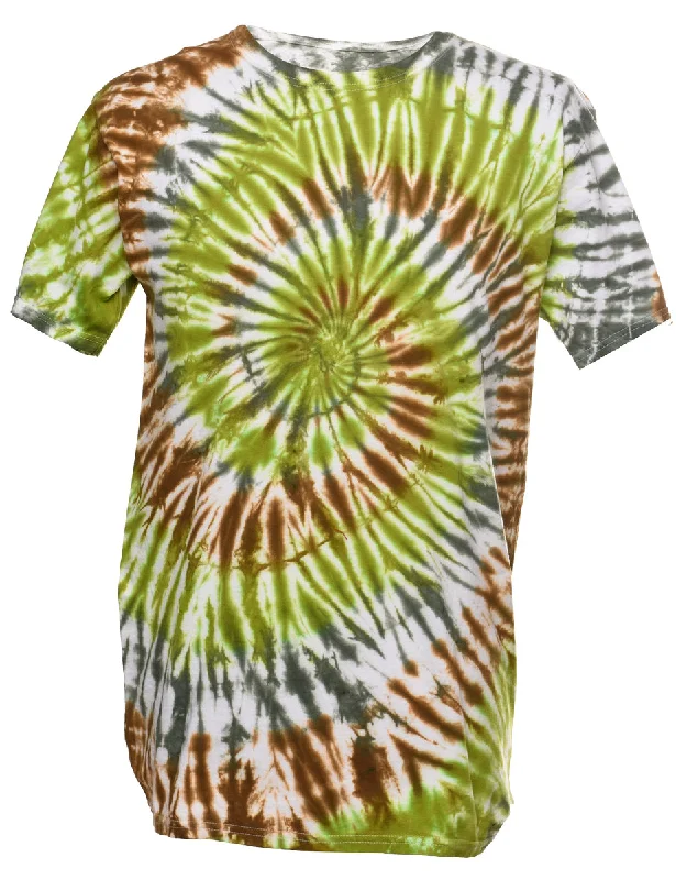 Loyalty Reward Green, Brown & White Tie Dye T-Shirt - M