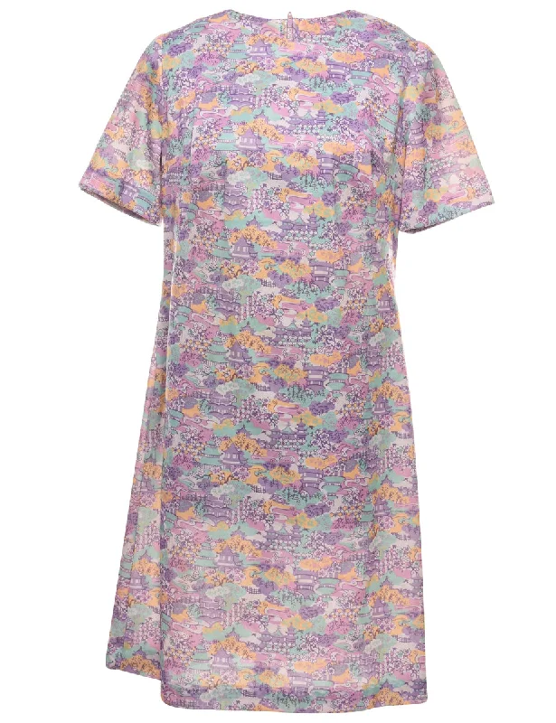Steals and Deals Floral Print 1970s Multi-Colour Dress - M