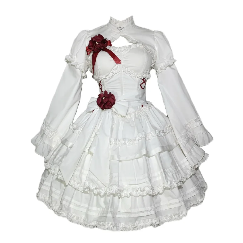 layered dressMengfuzi~LiLith~White Gothic Lolita Dress With Optional Bolero and Sleeves