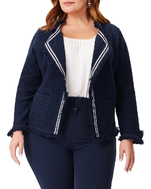 elegant coatNic+Zoe Plus Ribbon Trim Fringe Mix Knit Jacket