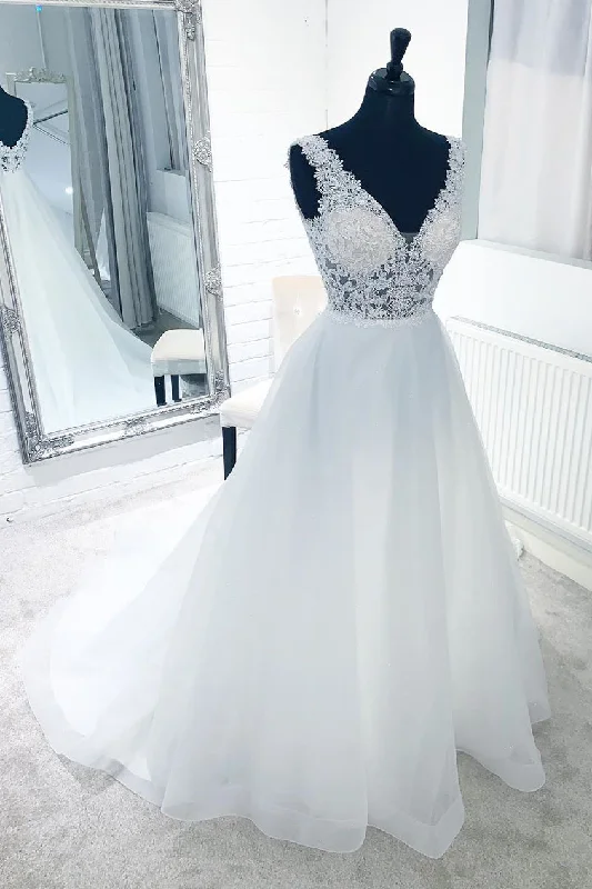 lace-up dressSee-Through Lace Top White Wedding Dress