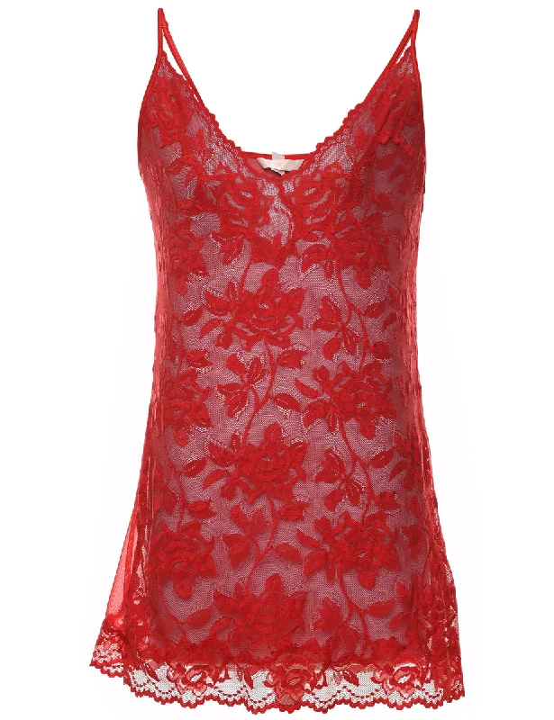 stylish coatRed Sheer Lace Slip Dress - M