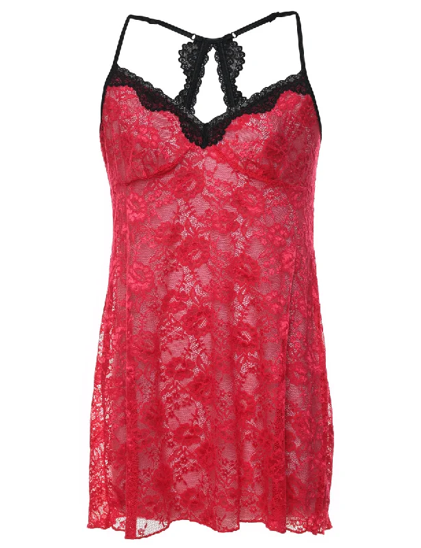 fashionable outerwearRed & Black Contrast Lace Babydoll - M