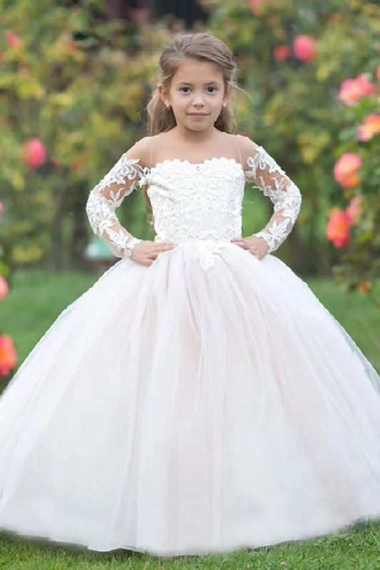 ashionable dressPrincess Long Sleeves White Long Flower Girl Dress