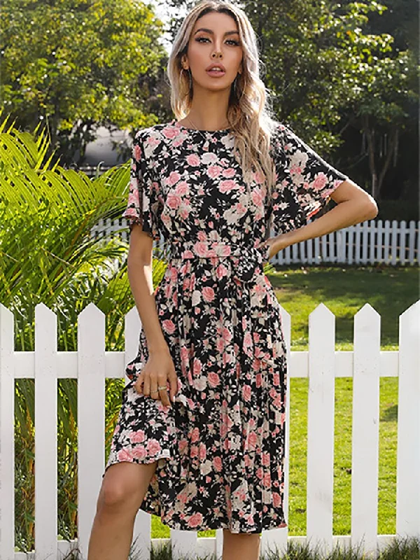 casual slip dressMargaret Floral Ruffle Sleeve Midi Dress