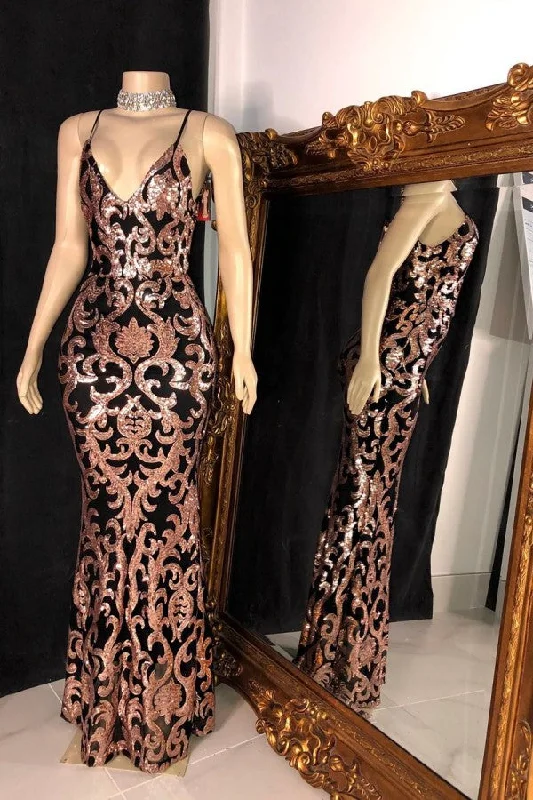 Online Exclusive Trendy Sequins Appliques V-neck Spaghetti Long Mermaid Prom Gowns Online Exclusive Trendy Sequins Appliques V-neck Spaghetti Long Mermaid Prom Gowns