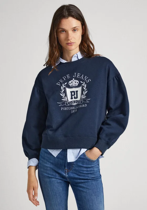 casual hoodiecasual hoodiePepe Jeans Vanesa Vintage Logo Print Sweatshirt, Dulwich Blue