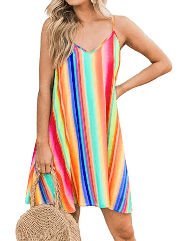 mini dressV-Neck Color Patchwork Sleeveless Summer Holiday Dress for Women