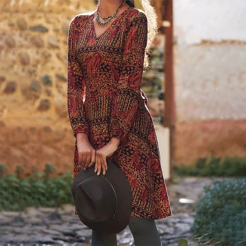 chic wrap dressVintage Ethnic Style Printed Dress