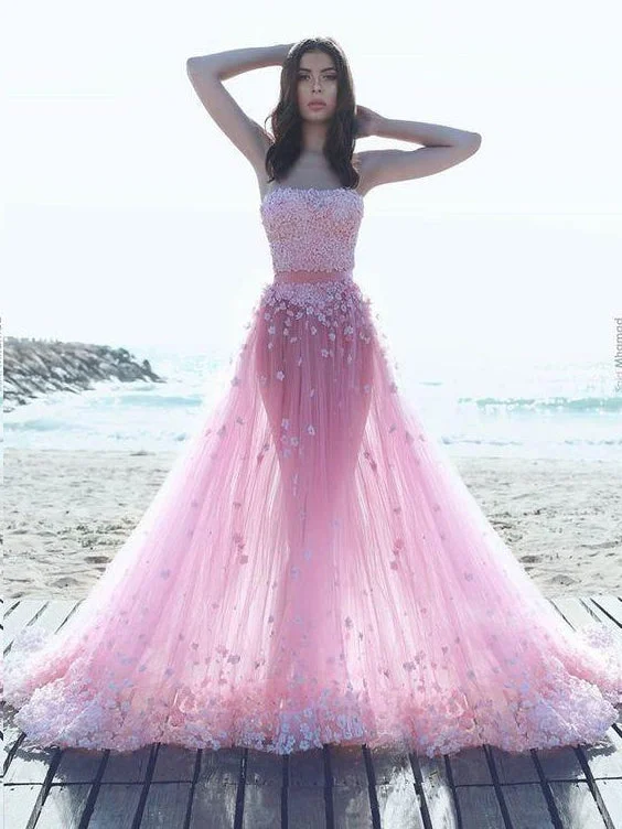Now or Never Beautiful Prom Dresses A-line Hand-Made Flower Pink Tulle Long Chic Prom Dress JKL1299 Now or Never Beautiful Prom Dresses A-line Hand-Made Flower Pink Tulle Long Chic Prom Dress JKL1299