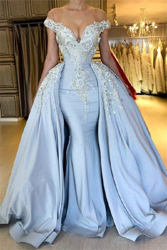 Massive Deals Elegant Sky Blue Mermaid Off-the-Shoulder Prom Dresses Sweetheart Discount Overskirt Evening Dresses On Sale Massive Deals Elegant Sky Blue Mermaid Off-the-Shoulder Prom Dresses Sweetheart Discount Overskirt Evening Dresses On Sale