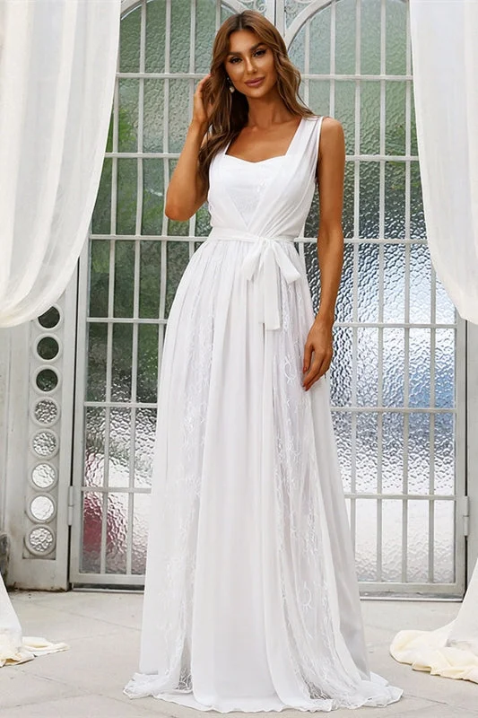 t-shirt dressSimple White Chiffon Sleeveless Long Wedding Dress