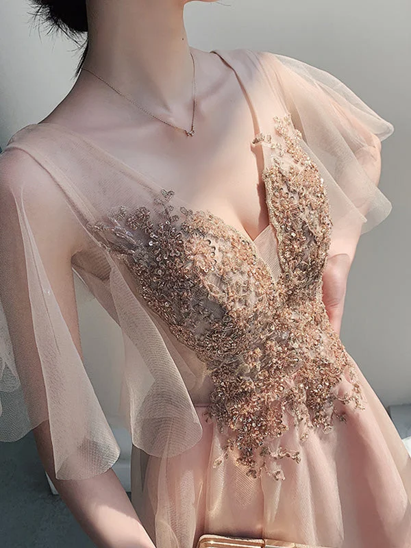 Today's Special Chic Sequin Appliques Blush Cute Homecoming Dress with Sleeves Sexy V neck Short Prom Party Dress TB7331