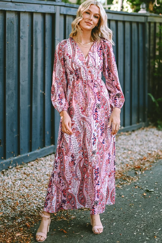 Unbeatable Prices Multicolour Boho Paisley Print V Neck Empire Waist Maxi Dress