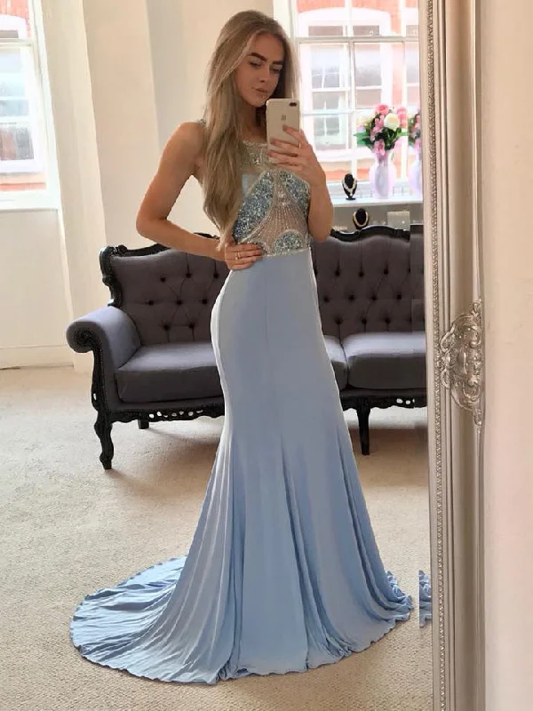 New Markdowns Sexy Prom Dresses Sheath Scoop Sweep Train Rhinestone Long Prom Dress Chic Evening Dress JKL684