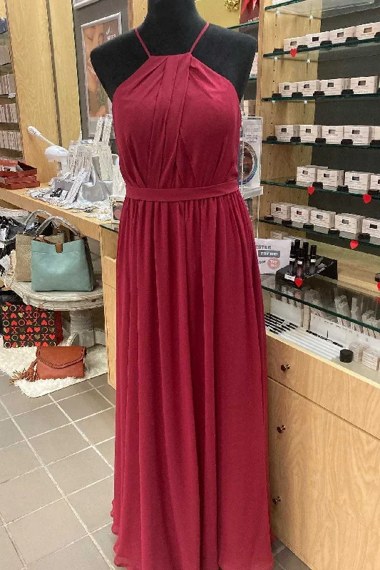 Discount Mania elegant evening dressRed Chiffon Halter Backless A-Line Long Bridesmaid Dress Discount Mania elegant evening dressRed Chiffon Halter Backless A-Line Long Bridesmaid Dress
