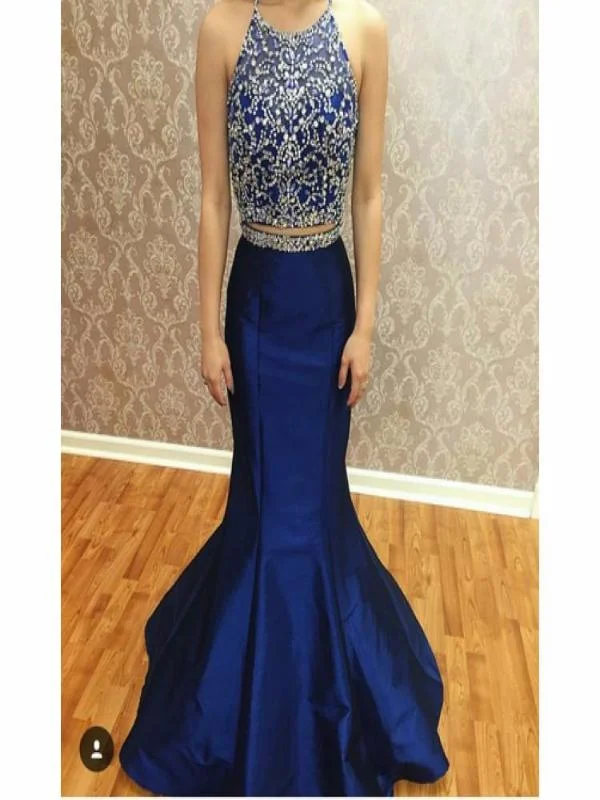 Take Advantage Two Piece Prom Dresses,New Style Beading Royal Blue Prom Gown JW116