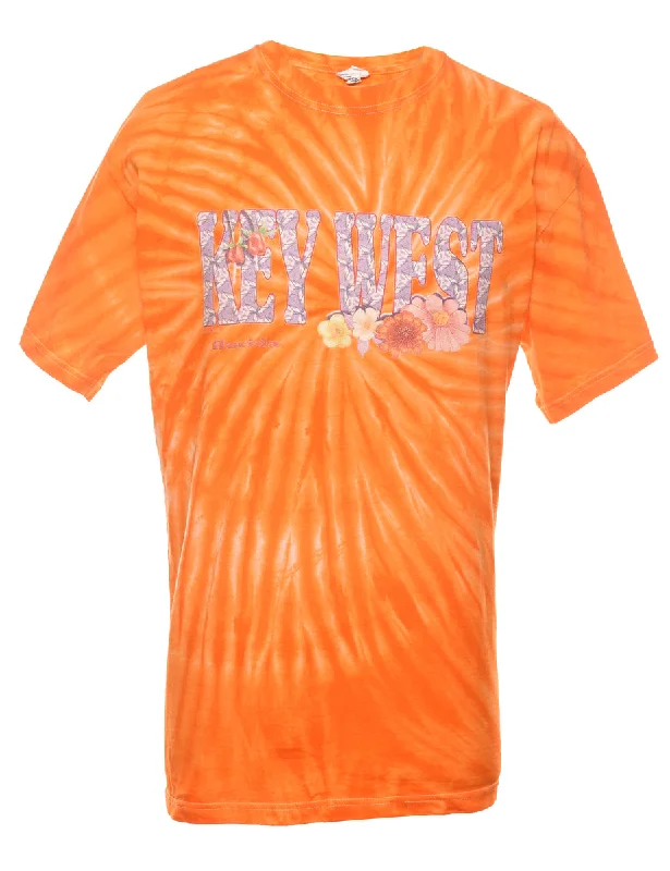 Factory Direct Sale Tie Dye Design Orange Key West Printed T-shirt - L