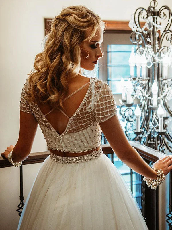 Deal Dash Two Piece Prom Dresses V-neck Floor-length Sexy Long Beading Ivory Prom Dress JKL814 Deal Dash Two Piece Prom Dresses V-neck Floor-length Sexy Long Beading Ivory Prom Dress JKL814