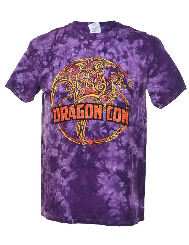 Best Deals Tie Dye Purple Dragon Con Printed T-shirt - M