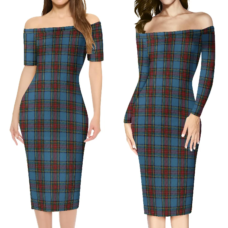 Exclusive Savings Stewart Royal Blue Tartan Off Shoulder Lady Dress