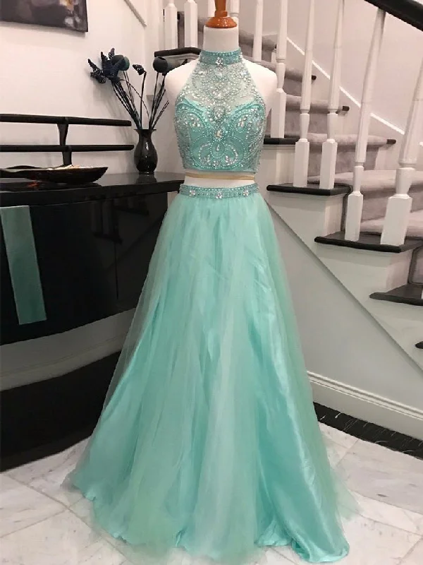 Super Bargain Two Piece Prom Dresses Halter A-line Floor-length Rhinestone Long Prom Dress JKS296 Super Bargain Two Piece Prom Dresses Halter A-line Floor-length Rhinestone Long Prom Dress JKS296
