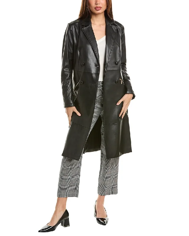 lightweight winter coatElie Tahari Double-Breasted Trench Coat