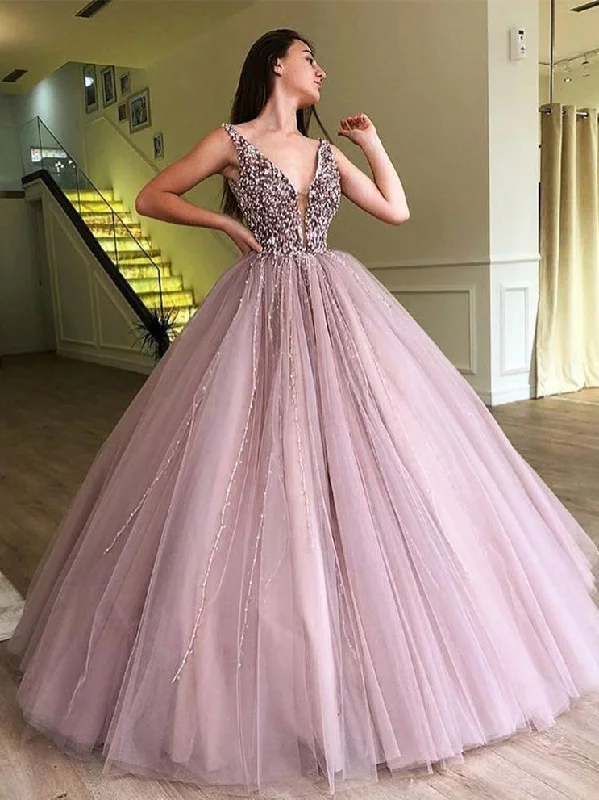 Super Bargain Ball Gown Prom Dresses with Straps Deep V Sparkly Prom Dress Long Evening Dress JKL1419 Super Bargain Ball Gown Prom Dresses with Straps Deep V Sparkly Prom Dress Long Evening Dress JKL1419