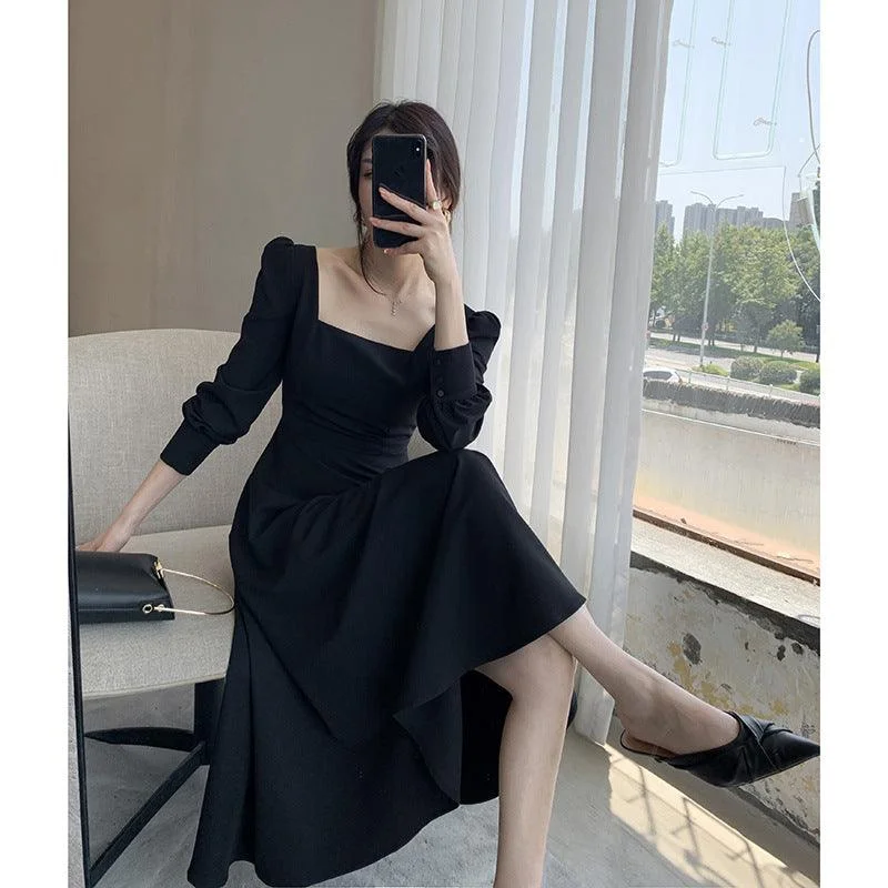 statement dressVintage Hepburn Style Puff Sleeve Waist Slimming Dress for Women