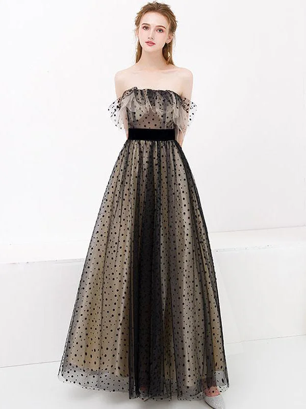 Act Fast Black Prom Dresses Strapless A-line Polka Dot Lace Chic Long Prom Dress JKL1381 Act Fast Black Prom Dresses Strapless A-line Polka Dot Lace Chic Long Prom Dress JKL1381