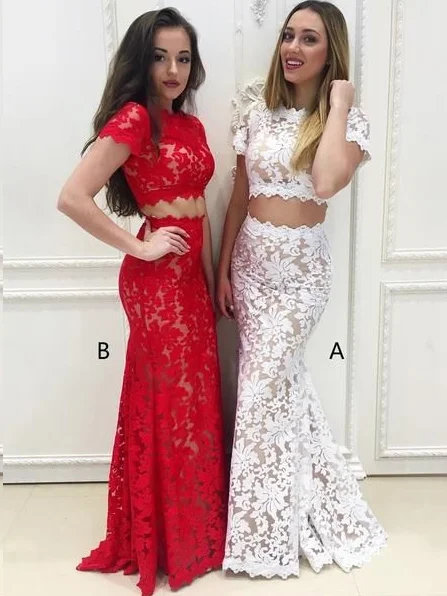Shop and Save Two Piece Prom Dresses Mermaid Long White Lace Prom Dress Red Evening Dress JKL1345 Shop and Save Two Piece Prom Dresses Mermaid Long White Lace Prom Dress Red Evening Dress JKL1345