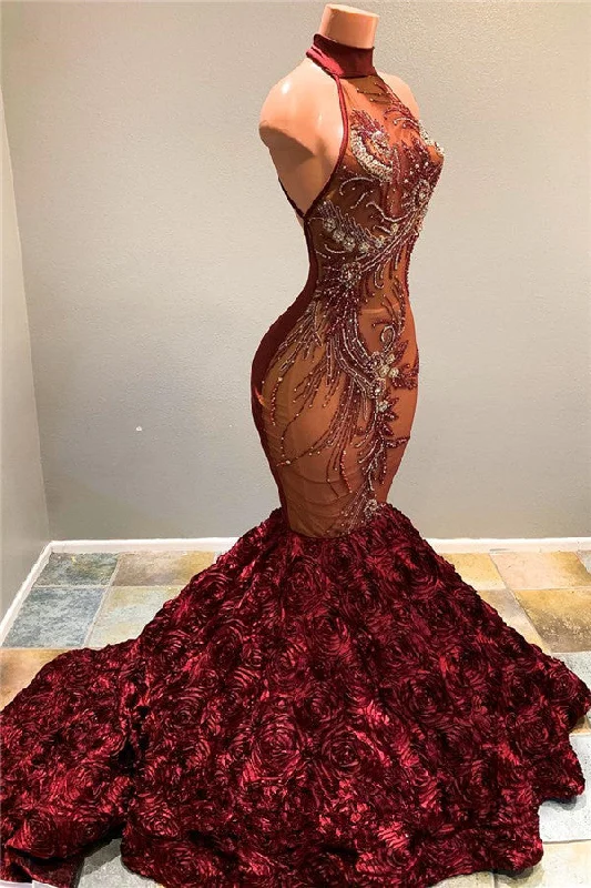 Extra Savings Halter Fit and Flare Flowers Maroon Prom Dresses Full Beads Sequins Luxurious Evening Dress Extra Savings Halter Fit and Flare Flowers Maroon Prom Dresses Full Beads Sequins Luxurious Evening Dress