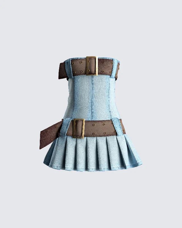 shift dressCambry Blue Pleated Denim Dress