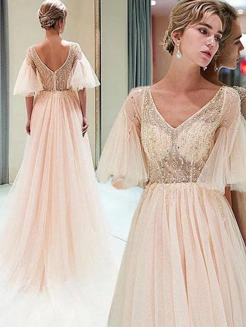 Discount Deals Half Sleeve Prom Dresses V-neck A Line Beading Prom Dress Long Evening Dress JKL1378 Discount Deals Half Sleeve Prom Dresses V-neck A Line Beading Prom Dress Long Evening Dress JKL1378