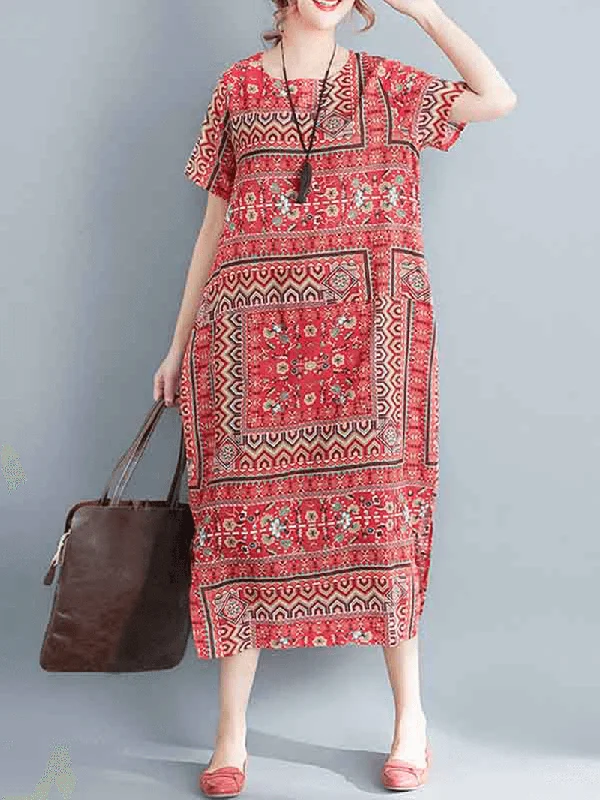 vintage-inspired dressEthnic Women Printing Cotton Vintage Dress