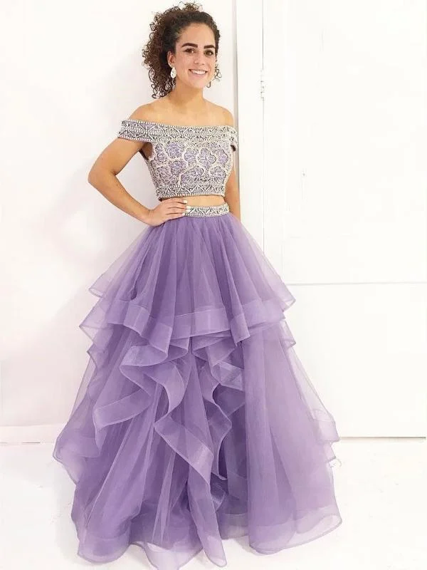 Exclusive Offers Two Piece Prom Dresses A-line Off-the-Shoulder Floor-length Long Sparkly Chic Prom Dress JKS285 Exclusive Offers Two Piece Prom Dresses A-line Off-the-Shoulder Floor-length Long Sparkly Chic Prom Dress JKS285