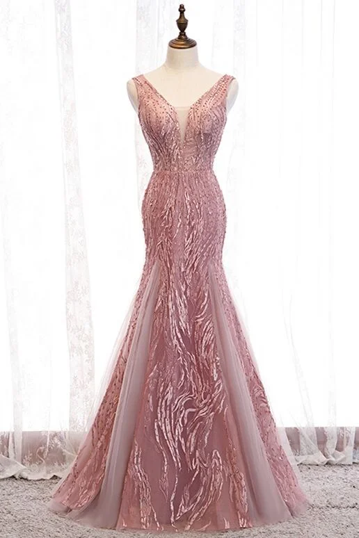 Deal Dash draped dressElegant Mermaid Blush Long Prom Dress