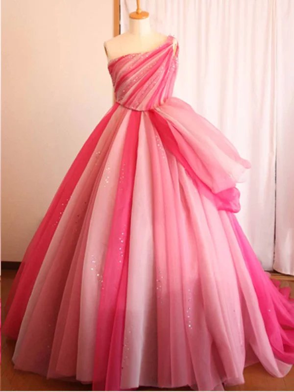 Today’s Deal One Shoulder Prom Dresses Ball Gown Sweep Train Pink Chic Long Prom Dress JKL1294 Today’s Deal One Shoulder Prom Dresses Ball Gown Sweep Train Pink Chic Long Prom Dress JKL1294
