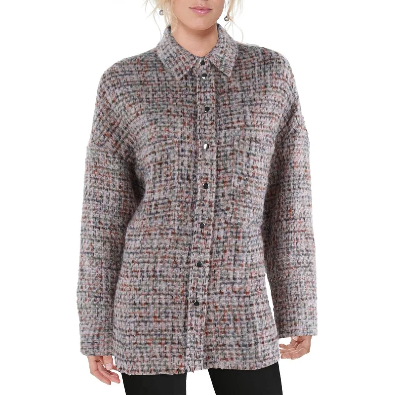 faux fur coatWomens Tweed Lightweight Shirt Jacket