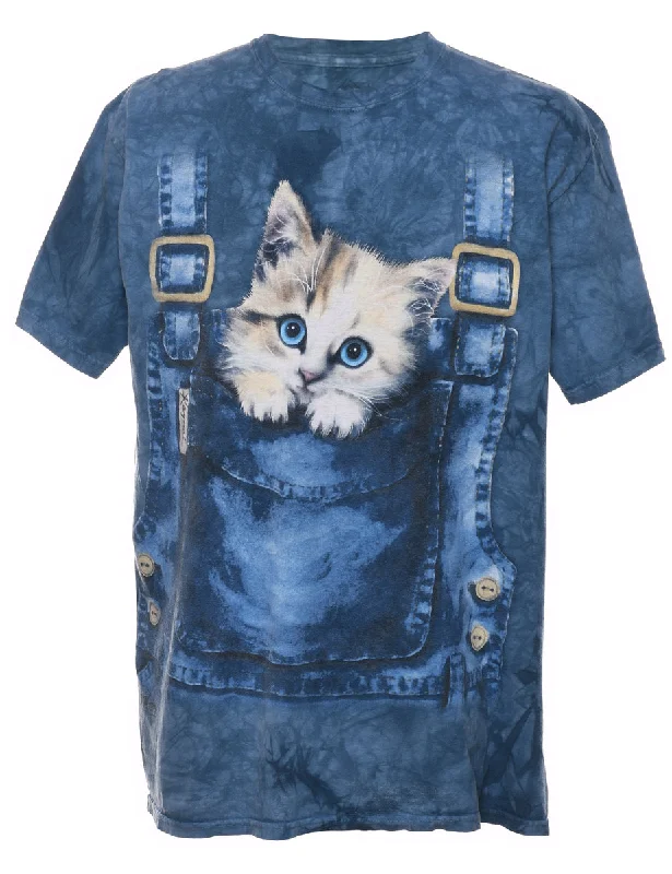 Value Deals Blue Cat Design Tie Dye T-Shirt - L