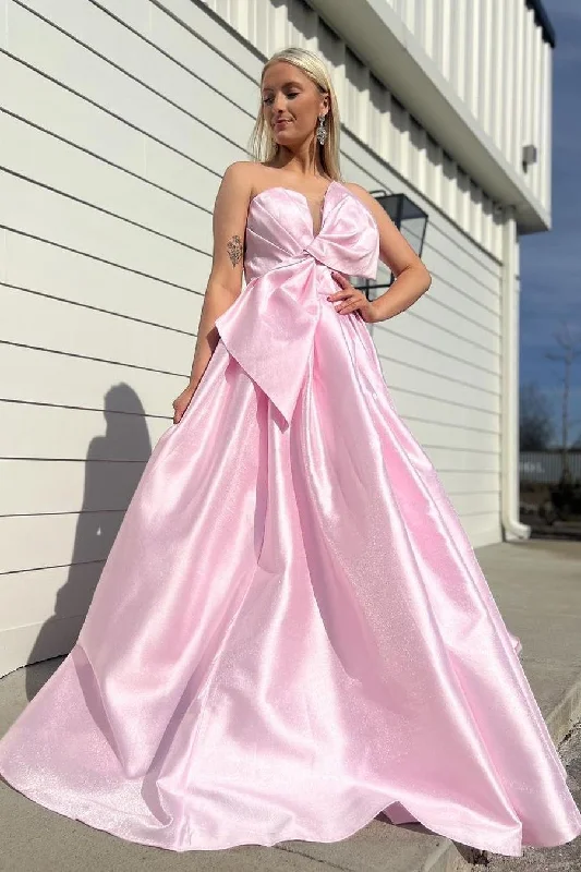 structured dressStrapless Pink Satin A-line Long Formal Dress