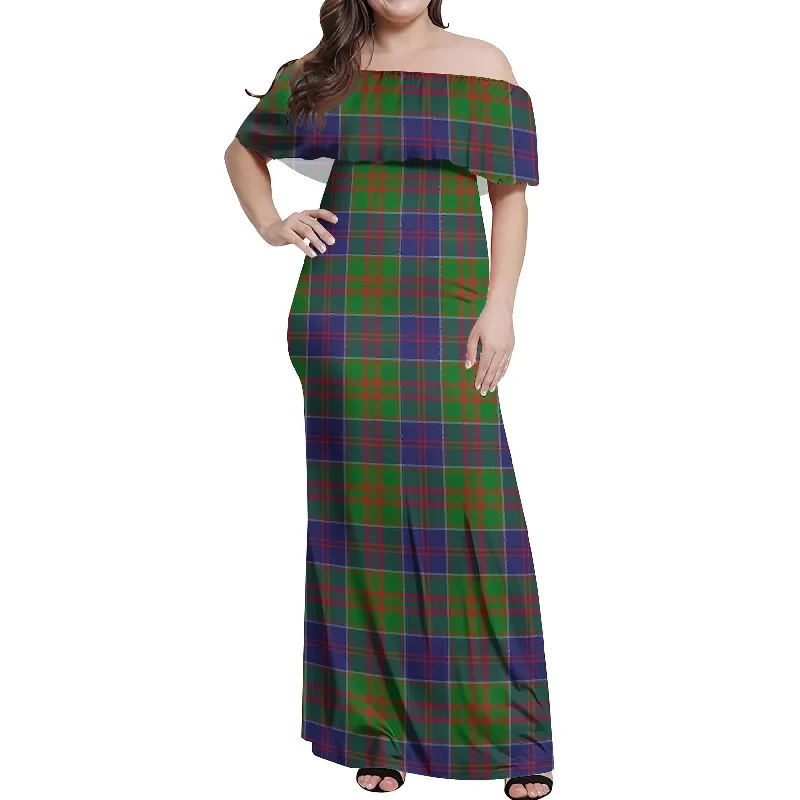 Mega Deal Stewart of Appin Hunting Modern Tartan Off Shoulder Long Dress